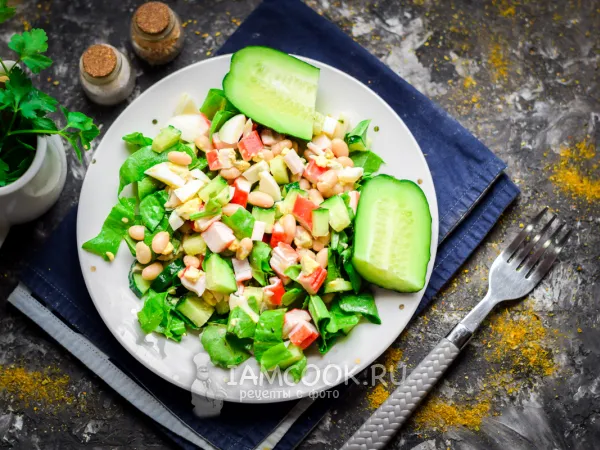 Фото блюда: Салат с фасолью и крабовыми палочками без майонеза