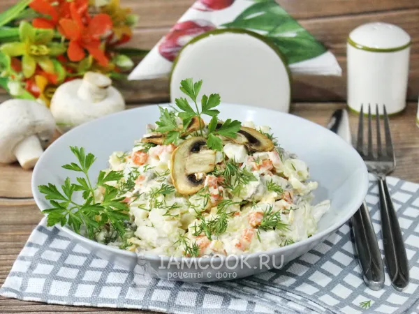 Фото блюда: Салат «Оливье» с жареными грибами