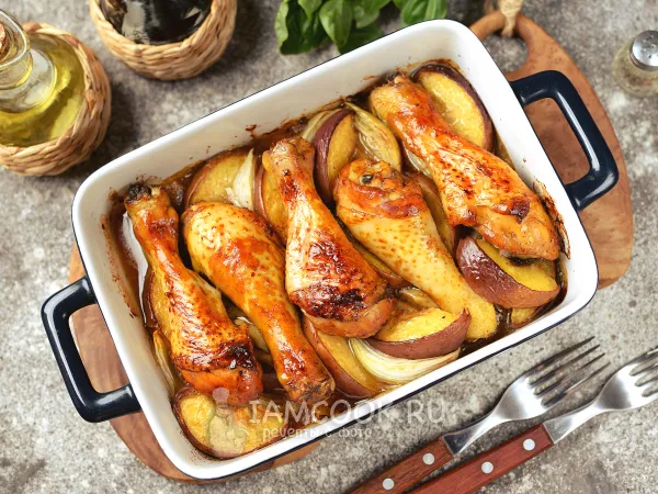 Фото блюда: Курица с персиками в духовке