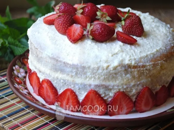 Фото блюда: Клубничный торт с творожным кремом