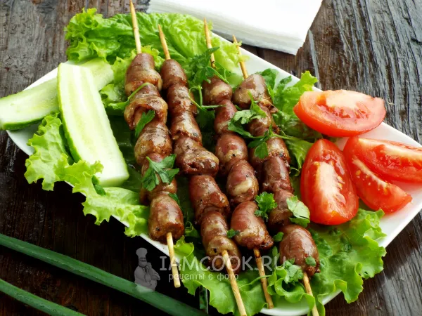 Фото блюда: Куриные сердечки на мангале в соевом соусе