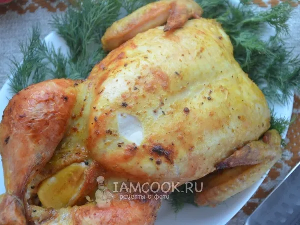 Фото блюда: Курица, фаршированная яблоками, в духовке
