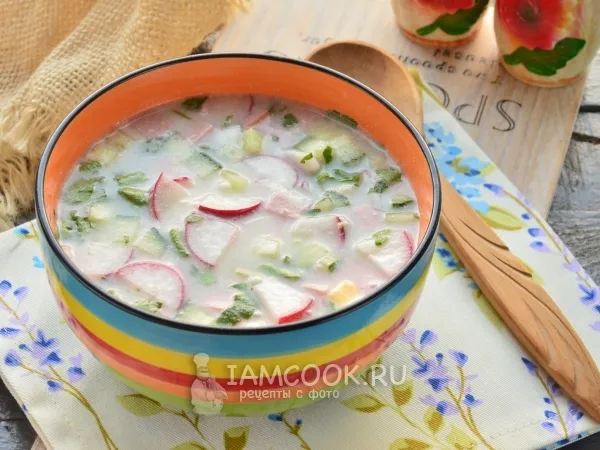 Фото блюда: Окрошка с колбасой на уксусе (классический рецепт)