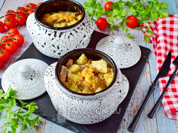 Фото блюда: Мясо по-боярски в горшочке в духовке