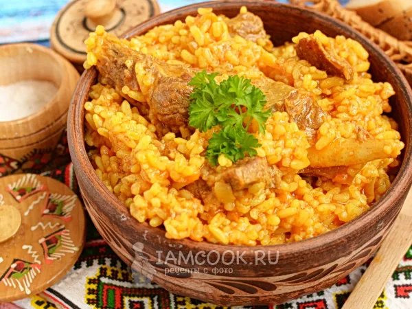 Фото блюда: Плов из пропаренного риса со свининой