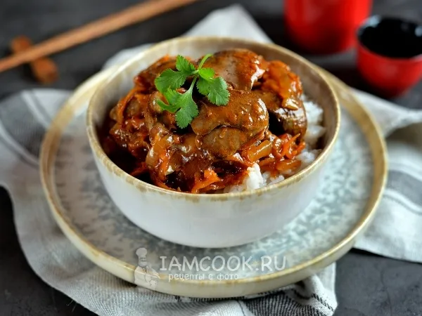 Фото блюда: Куриная печень с подливкой