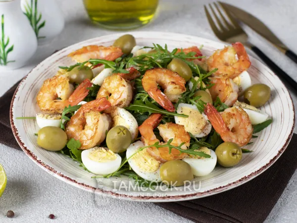 Фото блюда: Салат с креветками и перепелиными яйцами