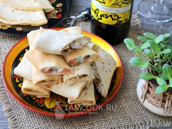 Фото блюда: Блины с копченой рыбой