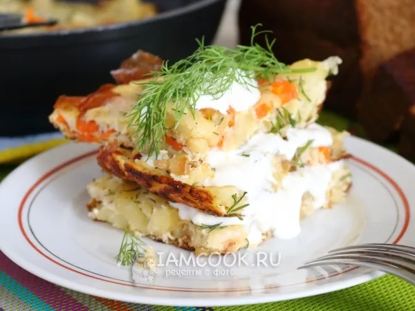 Фото блюда: Омлет с картошкой на сковороде