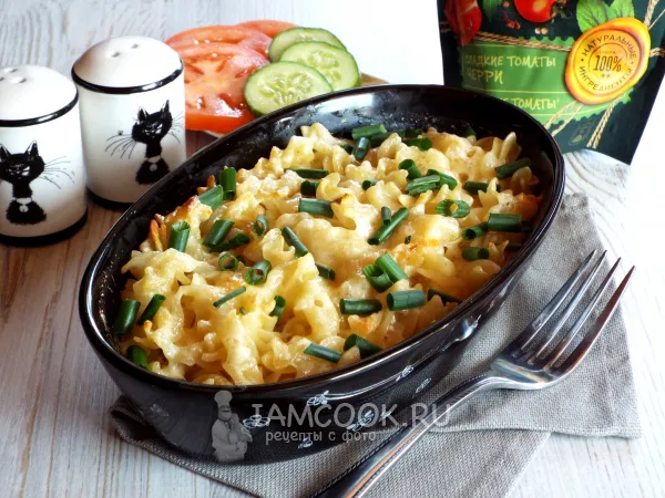 Фото блюда: Макароны с куриной грудкой в духовке