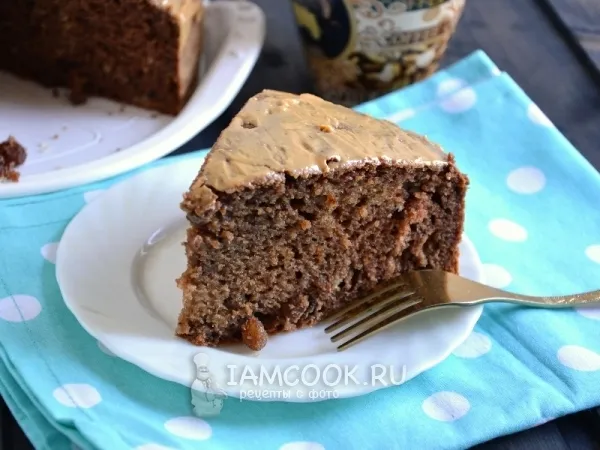 Фото блюда: Шоколадный кекс с изюмом и ореховой глазурью