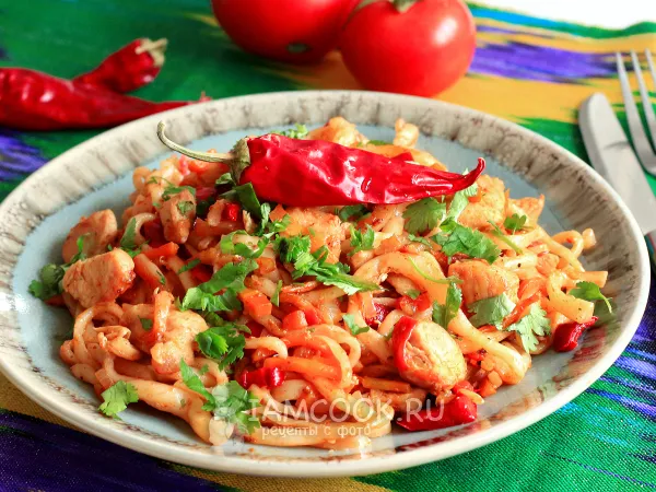 Фото блюда: Жареный лагман с курицей