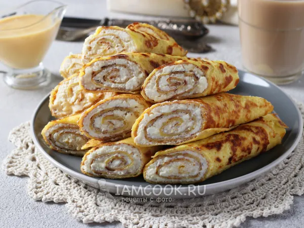 Фото блюда: Блины с творогом и сгущёнкой