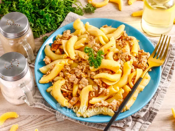 Фото блюда: Макароны по-флотски с фаршем из индейки