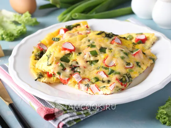 Фото блюда: Омлет с крабовыми палочками и сыром