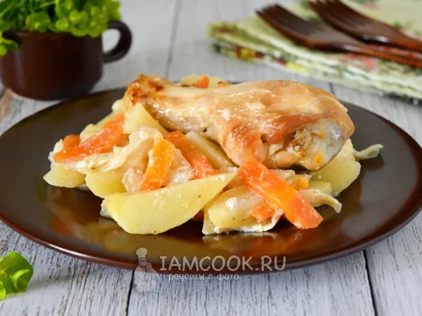 Фото блюда: Курица с капустой и картошкой в рукаве