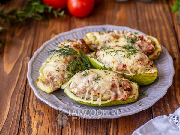 Фото блюда: Кабачки с фаршем в аэрогриле (фаршированные)