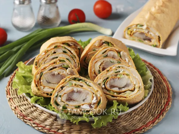 Фото блюда: Рулеты из лаваша с сельдью и картофелем