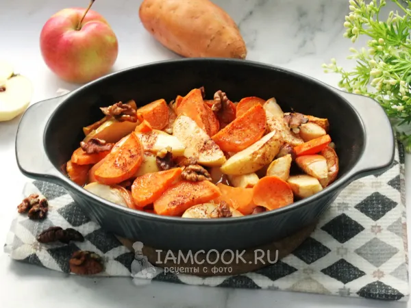 Фото блюда: Батат с яблоками в духовке