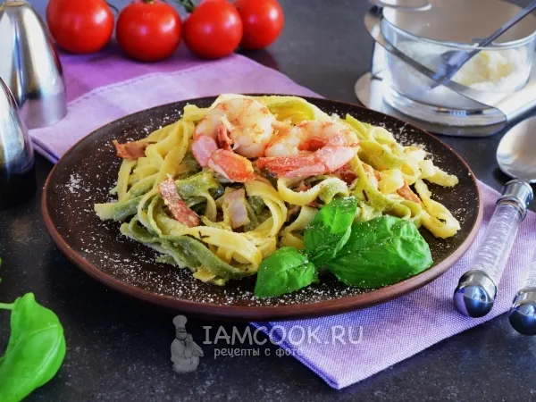 Фото блюда: Карбонара с креветками в сливочном соусе