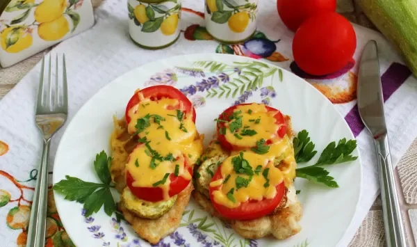 Фото блюда: Куриные отбивные с кабачками в духовке