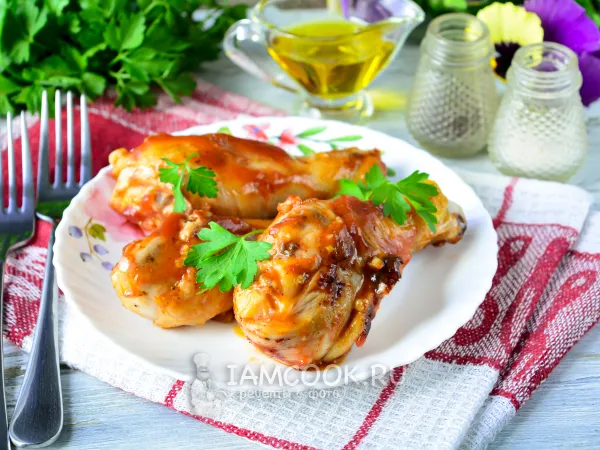 Фото блюда: Куриные голени в кетчупе (на сковороде)