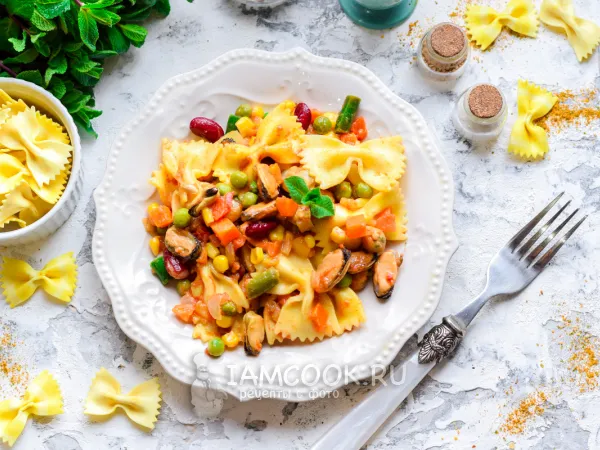 Фото блюда: Макароны с мидиями в кисло-сладком соусе