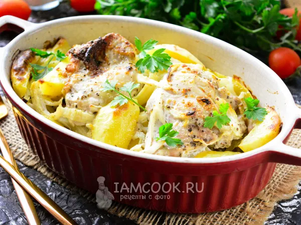 Фото блюда: Куриное филе бедра с картошкой в духовке