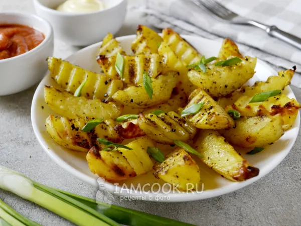 Фото блюда: Картошка по-деревенски без кожуры в духовке