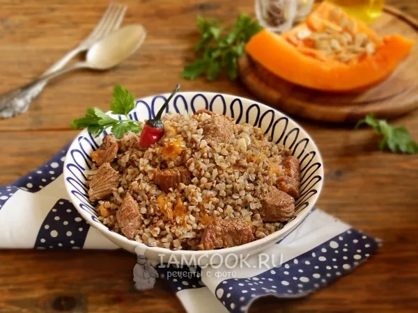 Фото блюда: Плов из гречки с мясом и тыквой