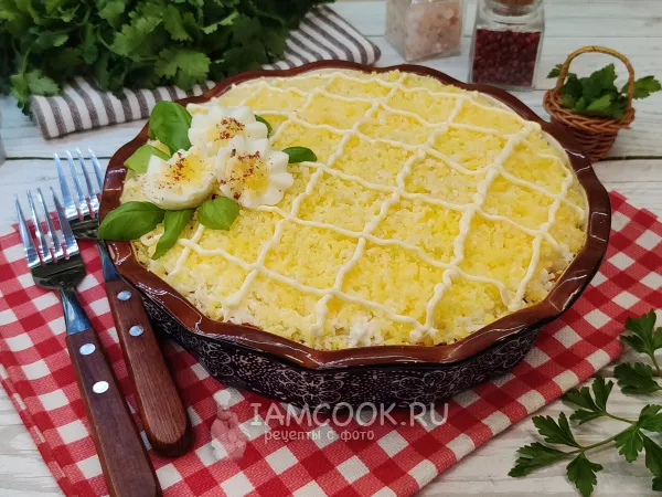 Фото блюда: Салат «Мимоза» с корейской морковкой