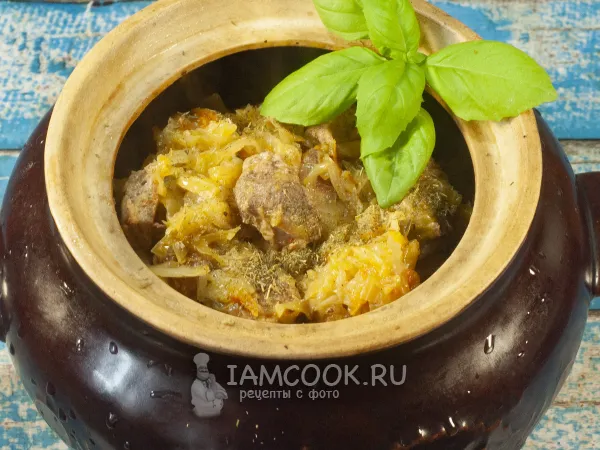 Фото блюда: Жаркое с капустой в горшочке в духовке