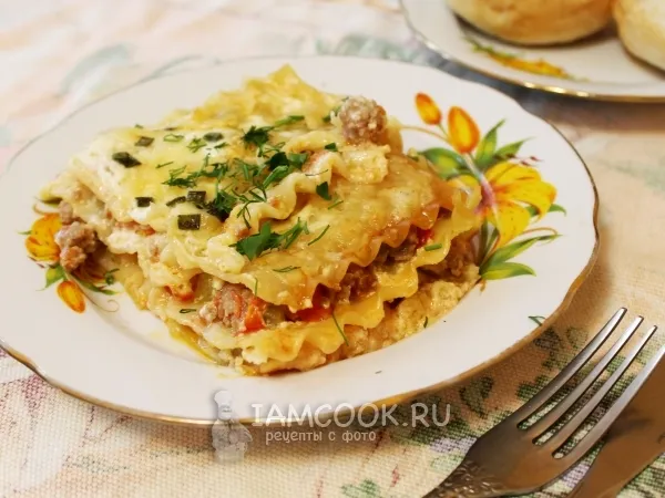 Фото блюда: Лазанья с фаршем, помидорами и сыром