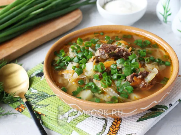 Фото блюда: Щи из свежей капусты с говяжьей тушенкой