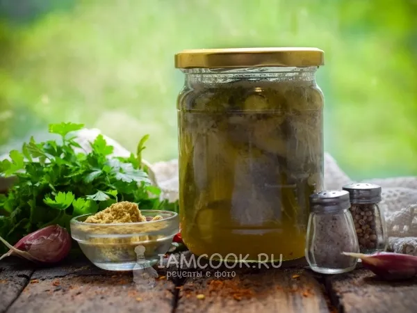 Фото блюда: Маринованные огурцы на зиму (с горчицей и маслом)