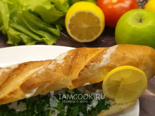 Фото блюда: Соуда джеж биль хэбез (куриная печень в багете)