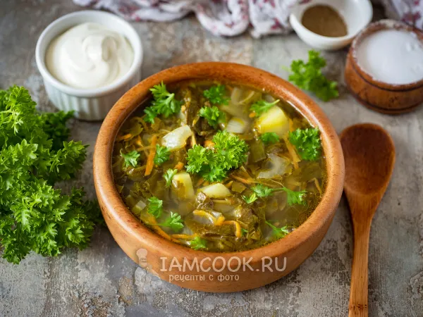 Фото блюда: Вегетарианский щавелевый суп (без мяса и яиц)