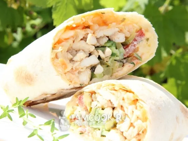 Фото блюда: Лаваш с курицей и овощами