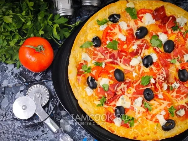 Фото блюда: Тесто для пиццы без дрожжей на воде (+пицца)