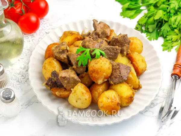 Фото блюда: Свиная печень с картошкой в мультиварке