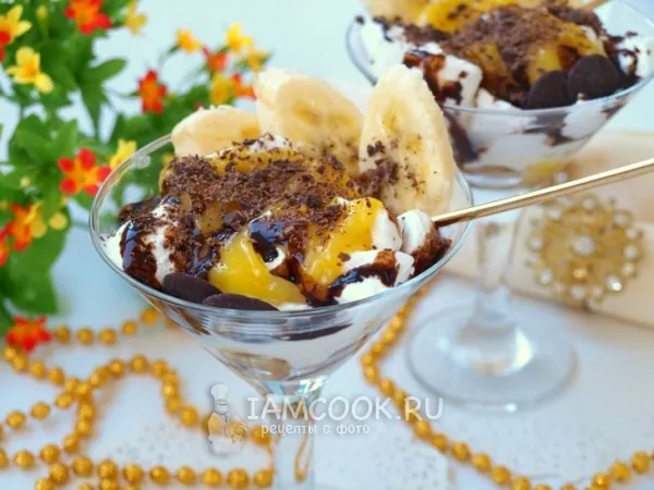 Фото блюда: Мороженое с лимонным курдом, шоколадом и бананом