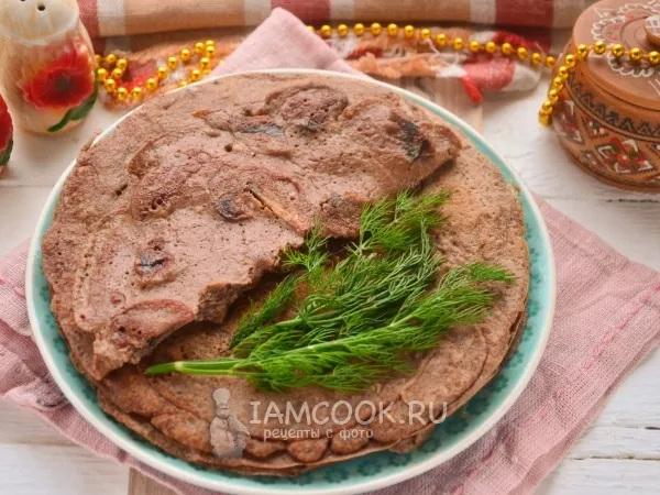 Фото блюда: Печеночные блины с грибами