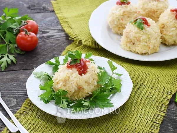 Фото блюда: Ежики из куриного фарша на пару