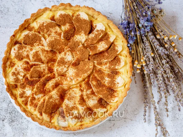 Фото блюда: Песочный пирог с заварным кремом и яблоками