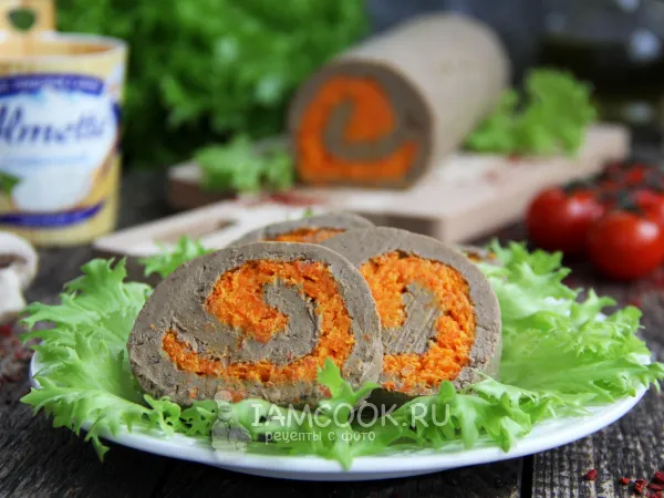 Фото блюда: Рулет из куриной печени с морковью