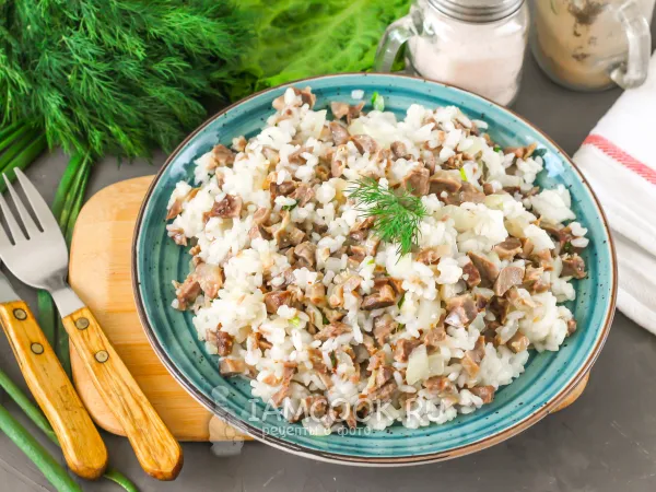 Фото блюда: Рис с куриными желудками (вареные +обжаренные)