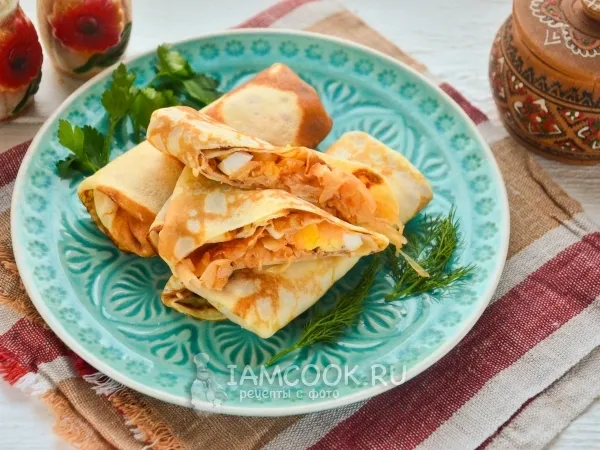 Фото блюда: Блины с капустой и яйцами