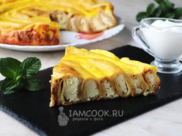 Фото блюда: Блинный пирог «Улитка» с творогом