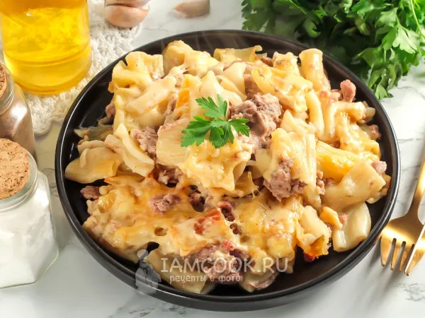 Фото блюда: Макароны с фаршем и сыром в духовке