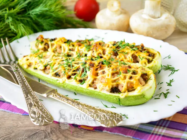 Фото блюда: Кабачки, фаршированные фаршем и грибами